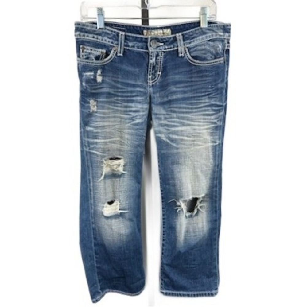 BKE Stella Jeans Women's Size 27 Blue Distressed Rhinestone Bootcut Denim